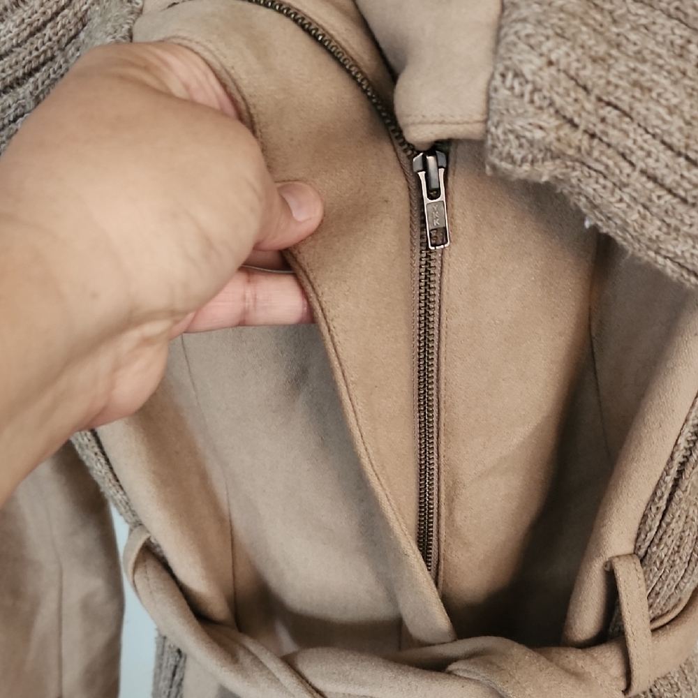 Elevenses Anthropologie Wool Blend Tan Trench Coat with Knit Accents - Picture 4 of 13